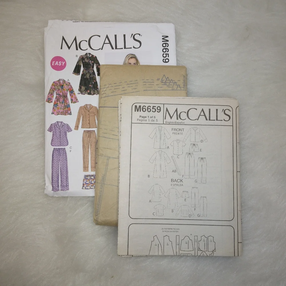 MCCALL'S M6659 Sz 16-24 EASY Misses robe belt tops shorts pants Lounge wear